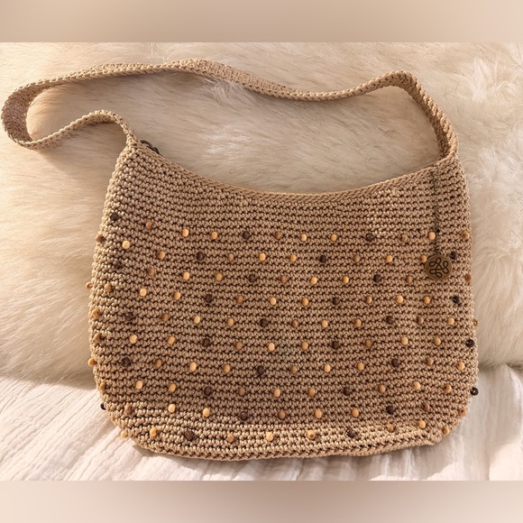 The Sak Handbags - The Sak Crochet Beaded Shoulder Bag in Tan/ Khaki